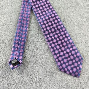 Hugo‎ Boss Tie Mens Purple Blue Silk Made Italy Checkered Geometric Neckwear